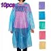  Unisex plastic disposable raincoat, great for events, parties, weddings, festivals or just to avoid a dousing from an unexpected shower.
Description:
 Material: Non-toxic PE
  Compact, light and easy to carry
  One size fits all
  Size: Approx. 36 inch / 91cm (length, not including hood); 66 inch / 168cm (circumference)
  Comes in sealed plastic pouch and doesn't take up much room in purse or even in a pocket
  Avoid getting drenched, ruining clothes (and your day) in sudden showers
  Color: Purple, pink, yellow, green, blue (randomly sent)
Package Include:
 10 x Raincoat
