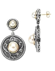 Sterling Silver and 14K Yellow Gold Freshwater Cultured Pearl Earrings -- LIFETIME WARRANTY
