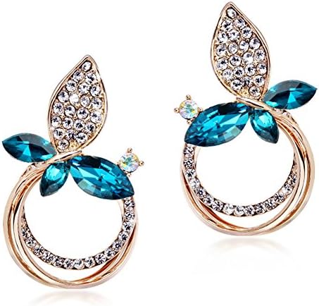 LOCOMO Elegant Butterfly Ring Rhinestone Bling Crystal Stud Earrings JER044BLU