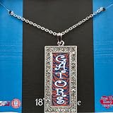Silver toned 18 inch necklace with orange and blue zebra print Gators pendant surrounded by czs, University of Florida