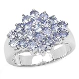 1.60 Carat Genuine Tanzanite Silver Cluster Ring
