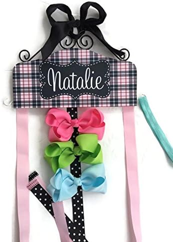 Personalized Hair Bow Holder - Pink and Black Burberry Plaid Pattern - HairBowHolders - Baby Shower Gift. Birthday Gift for Girls Baby Bow Holder pretty personal