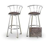 2 Cheetah Animal Fabric Print Chrome Swivel Bar Stool Barstools