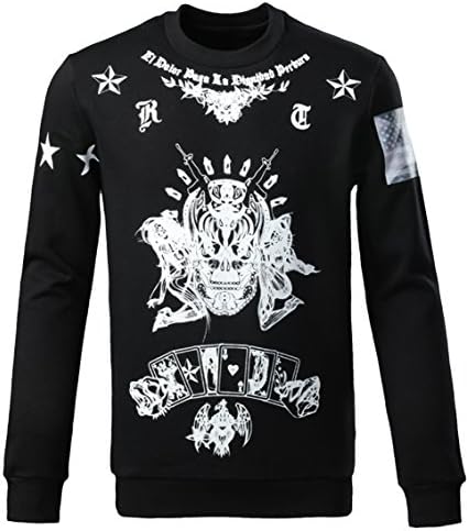 Outclub Men's Fashion Printed Crewneck Loose Fit Fleece Pullover Sport Sweater Black Asian XL/US L(Chest:39.8")