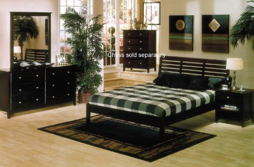 4pcs Full Size Platform Bed Bedroom Set with Contemporary Style in Dark Cherry Finish