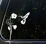 Hummingbird and Flower - (WHITE) Car Vinyl Decal Sticker - (6.5