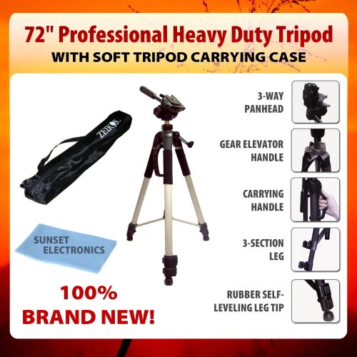 professional 72″ strong durable tripod with deluxe soft carrying case for the jvc everio gz-hd320, hd300, hm200, ms130, ms120, ms100, mg255, mg155, mg130 high definition camcorders