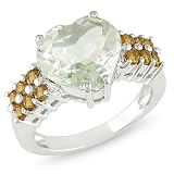 Silver 4ct TGW 11mm Heart Shaped Green Amethyst & 2mm Regular Citrine Ring