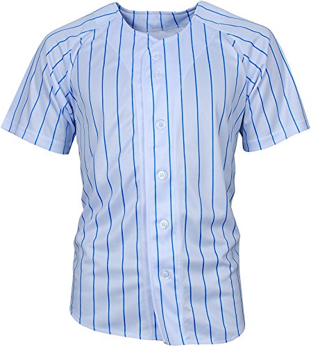 Angel Cola Men's Blank Striped Solid Full Button Baseball Jersey