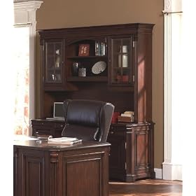 Rich Cappuccino Finish Home Office Credenza Desk with Hutch