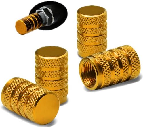 Oneself (TM) Yellow Gold Aluminum Custom Series (4 Pack - Metal 3 Ring Diamond Design) Valve Stem Cap Seal for Bicycle, Motorcycle, Car and Truck Tires (High Quality Anodized Metal Tyre Cap + Durable Metal Threads + Powder-Coated Finish for Rust and Tarnish Proof Durability + Oneself (TM) Lifetime Warranty + Sealed in Oneself Approved Packaging Only) "ADDITIONAL DETAILS: This product comes with metal threads allowing for easy installation helping to prevent cross threading"