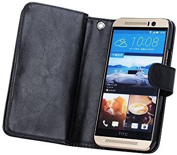 HTC M9 Phone Cases Cover, Luxury Fashion PU Leather 2 in 1 Magnetic Wallet Credit Card Holder Flip Case Cover with Built-in 9 Card Slots for HTC M9 (Black)