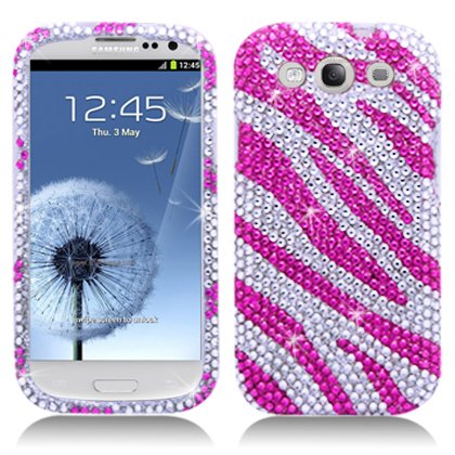 PINK ZEBRA Rhinestone Crystal Bling Diamond Hard Case Cover