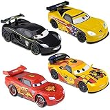 Disney / Pixar CARS 2 Movie Exclusive 148 LightUp Die Cast Car 4Pack Set #2 McQueen, Lewis Hamilton, Miguel Camino Jeff Corvette