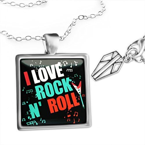 Platinum Silver "I Love Rock N' Roll" Joan Jett Punk Rock Glass Pendant Necklace 24"