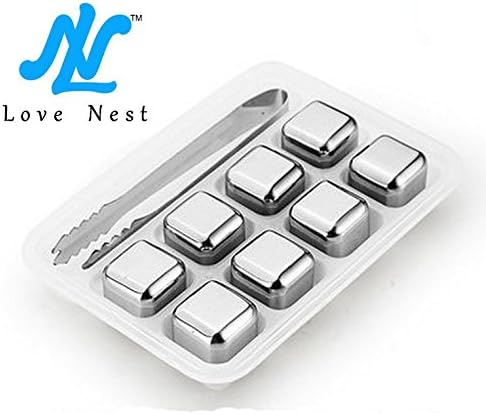 Love Nest Stainless Steel Whiskey Chilling Reusable Ice Cubes for Whiskey Wine (Set of 8, Square-Shaped)