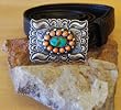 Turquoise & Pink Coral Belt Buckle