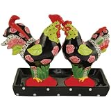 Westland Giftware Poultry in Motion Rose-ter in Tray 4-1/2-Inch Magnetic Salt and Pepper Shakers