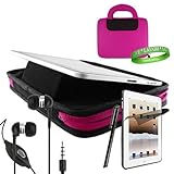 IMAGE OF Apple Ipad Case with Stand Accessories Kit Includes ? Snug Fit Black Case with Magenta ( Hot Pink ) Neoprene Wrap Extra Pocket and Handles + iPad Earphones with microphone + Custom Cut iPad Screen Protector + Black iPad Stylus Pen + Live * Laugh * Love Silicone Wrist Band!!!