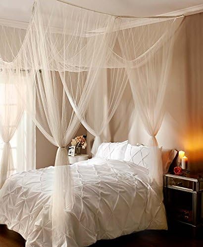 Bad Canopy Drapery Bedding Comforter Bedroom Post Bed Canopy Mosquito Net Full Queen King Size Netting Bedding (White)