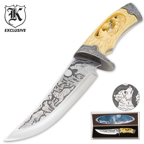 Custom Faux Ivory Wildlife Wolf Bowie Knife Custom Faux Ivory Wildlife Wolf Bowie Knife