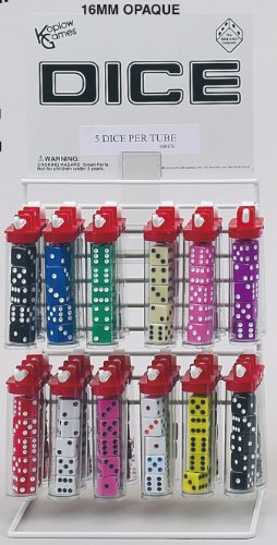 Childrens Toyshop  Toys : Tube of 6 16mm d6 Opaque White Dice w/Multi-colored Spots