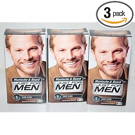 Just for Men Brush-In Color Gel for Mustache, Beard & Sideburns, Sandy Blond, 1 color gel, (Pack of 3)