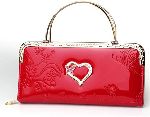 Zippered Long Clutch Handbag,RUFFRYDER Womens Soft Purse Card Holder Organizer Wallet Wristlet Rhinestone Butterfly for iPhone 6,6 Plus,7002#,Red