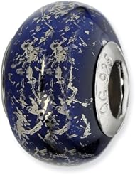 Sterling Silver Reflections Dark Blue W/Platinum Foil Ceramic Bead