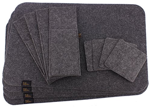 Edles Filz Platzset für 4 Personen, 12-tlg. in dunkelgrau. Tischset