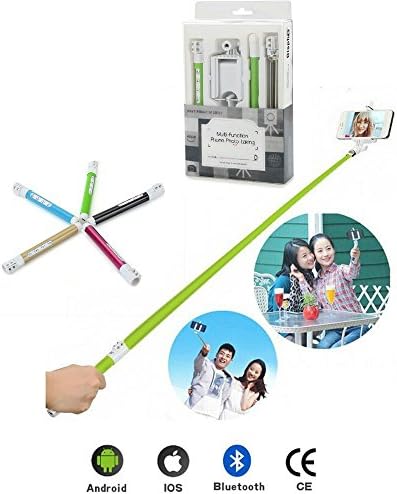 OKCSC®Multifunction Ultralight and Ecofriendly Carbon Fiber Bluetooth Remote Shutter Control Extendable Selfportrait Photo Selfie Handheld Stick Monopod with Zoom Adjustable Phone Holder Stand for Gopro Iphone IOS Android (Green)