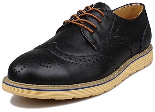 Kunsto Men's Leather Brogue Oxford Dress Shoes Lace Up