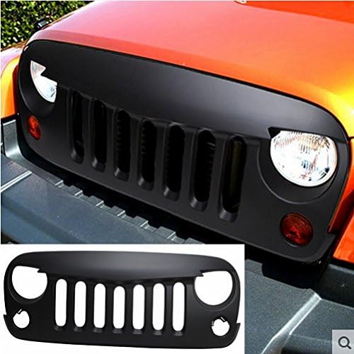 Sunroadway® 2015 Latest Black Front Matte Grill Mesh Grille Angry Bird Grille Grid For jeep Wrangler Rubicon Sahara Jk 2007-2015 (Black without Mesh Inserts)
