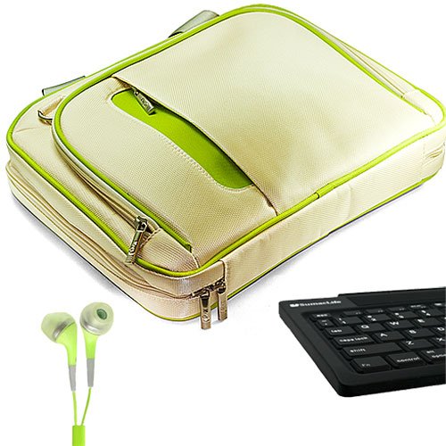 Super Savings! Green Messenger Bag for Motorola Xoom + State of the Art Bluetooth Wireless Keyboard & Green Headphones + Vangoddy Live*Laugh*Love Wristband
