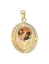 14k Yellow Gold, Religious Pendant Charm Colorful Boy Communion and Lab Created Gems