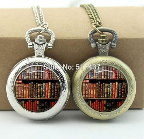 Pretty Lee Bookshelf Pocket Watch Necklace Floating Memory Locket Necklace Vintage Pocket Watch Necklace Silver