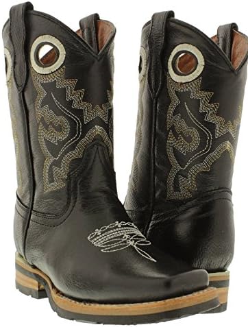 Veretta Boots - Kid's Black Smooth Leather Western Cowboy Boots Square Toe 11 Toddler