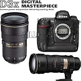 Nikon D3x 24.5MP FX-Format Digital SLR, Nikon 24-70mm f/2.8G ED-IF AF-S Wide Angle-Telephoto Zoom Nikkor Lens, Nikon 70-200mm f/2.8G AF-S VR Zoom-Nikkor ED-IF Lens w/ Hood Willoughbys Extreme Power & Precision Bundle