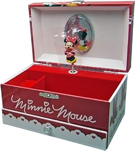Disney 91017 - Minnie Portagioie con Scomparto per Annelli e Bracciali con Carillon in Confezione Regalo, 18x10x13 cm