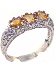 Luxury Solid 9K White Gold Genuine Natural Citrine Art Nouveau Carved Trilogy Band Ring - Finger Sizes 4 to 12 Available