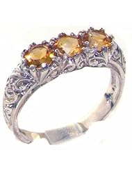 Luxury Solid 925 Silver Genuine Natural Citrine Art Nouveau Carved Trilogy Ring - Finger Sizes 4 to 12 Available