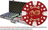 Custom Poker chip Set: Lucky Dice image & your custom text on both sides of the chips. 500 11.5 gram chip w/case & more.
