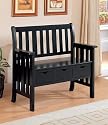 Cottage Style Black Wooden Chair Bench w/Storage Drawer