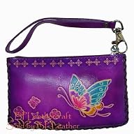 Real Leather Change Purse, Rectangle Shape, Butterfly Embossed, a Mini Wristlet Bag