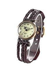 AMPM24 Bronze Women Ladies Weave Wrap Coffee Leather Retro Bracelet Bangle Quartz Watch WAA283