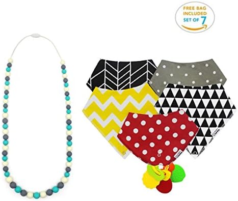 Bandana Drool Bibs With Teether Holder For Boys &amp; Girls - Super Absorbent Organic Cotton, Soft, &amp; Modern Perfect Baby Teether Toys(5 packs+Teething necklace +Teether Toys)Bandana Bibs