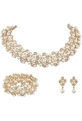 EVER FAITH&reg; Austrian Crystal Bridal Cream Simulated Pearl Leaf Jewelry Set Clear