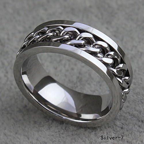 LiangXuanChen Men's Stainless Steel Black Grooved Edge Center Chain Spinner Ring