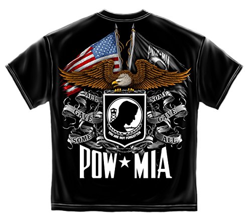 Military T-Shirt Double Flag Eagle Pow Black