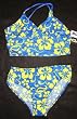 Girls 2 PC V-Neck Bra Top Bikini - Royal/Yellow Swirl